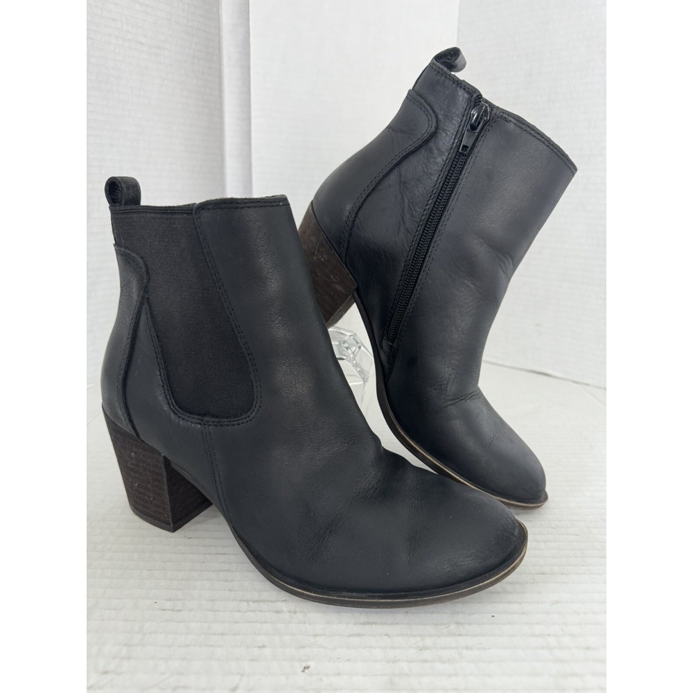 Lucky Brand Women's Bofrida Leather Block Heel Bootie Black Size 7M